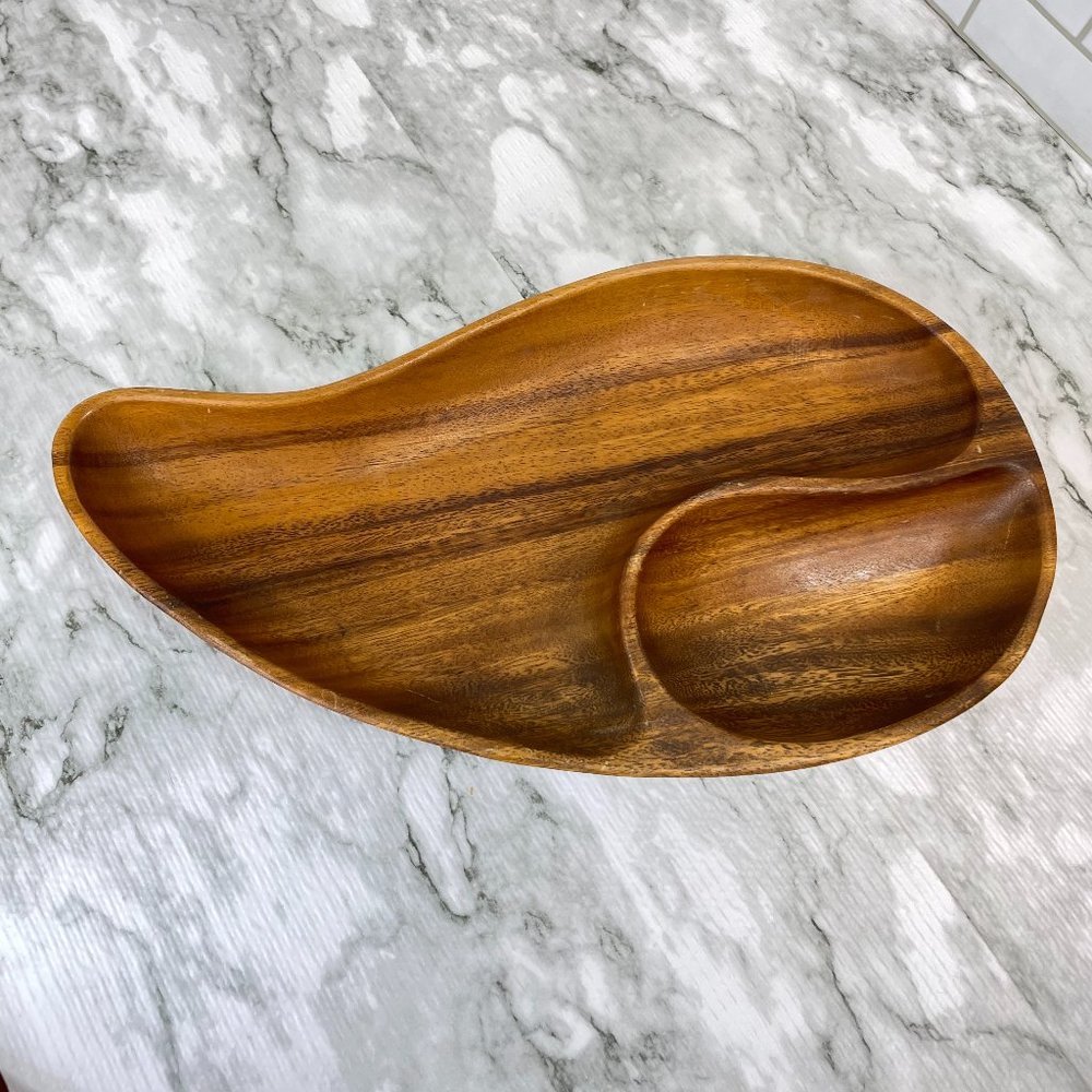 Vintage Lelani Monkey Pod Wood Chip & Dip Bowl Philippines